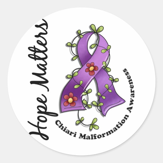 Flower Ribbon 4 Hope Matters Chiari Malformation Classic Round Sticker (Front)