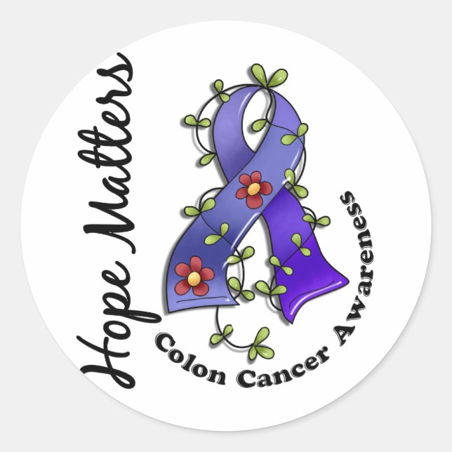 Flower Ribbon 4 Hope Matters Colon Cancer Classic Round Sticker (Front)