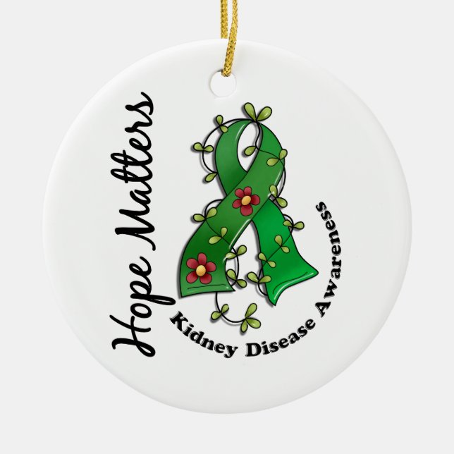 Flower Ribbon 4 Hope Matters Kidney Disease Ceramic Tree Decoration (Front)