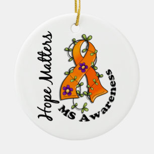 Flower Ribbon 4 Hope Matters MS Ceramic Tree Decoration