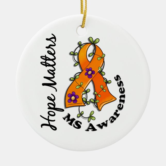 Flower Ribbon 4 Hope Matters MS Ceramic Tree Decoration (Front)