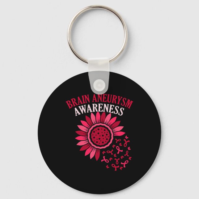 Flower Ribbon Brain Aneurysm Awareness Month Suppo Key Ring (Front)