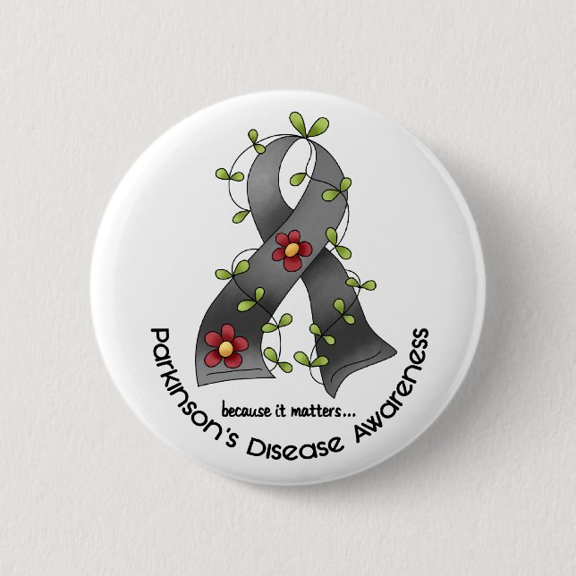 Flower Ribbon PARKINSON’S DISEASE AWARENESS Tees 6 Cm Round Badge (Front)