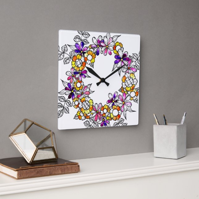 Flower Ring Square Wall Clock (Office)