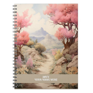 Flower road path mountain view Pink Notebook