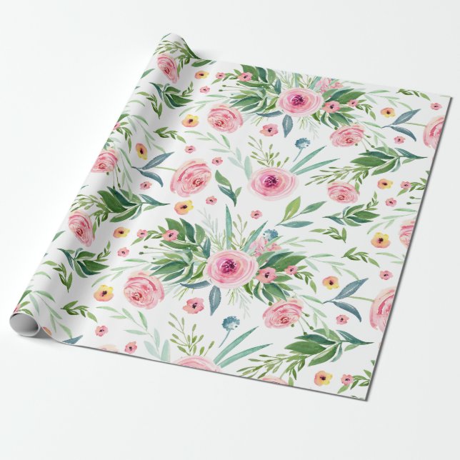 Flower Roses Pattern Wrapping Paper (Unrolled)