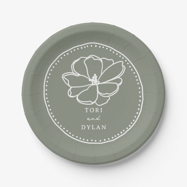 Flower Sage Green Wedding Paper Plate (Front)