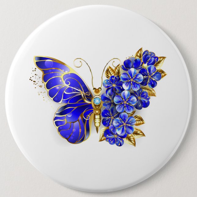 Flower Sapphire Butterfly 6 Cm Round Badge (Front)