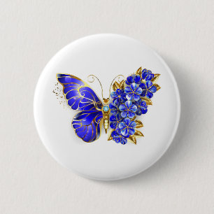 Flower Sapphire Butterfly 6 Cm Round Badge