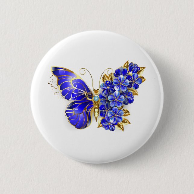 Flower Sapphire Butterfly 6 Cm Round Badge (Front)