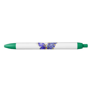 Flower Sapphire Butterfly Black Ink Pen