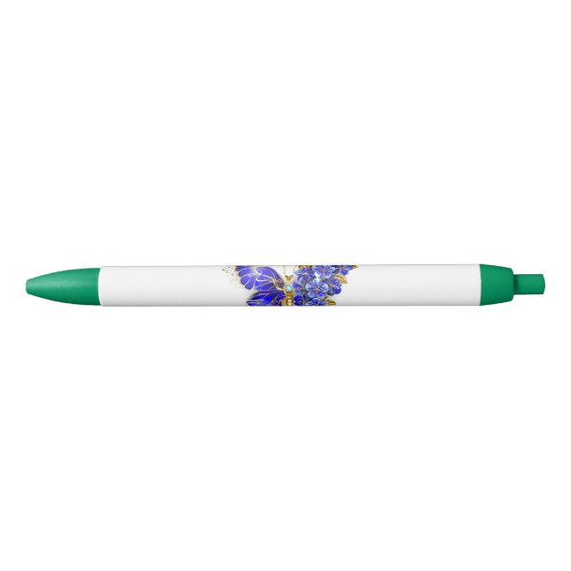Flower Sapphire Butterfly Black Ink Pen (Front)