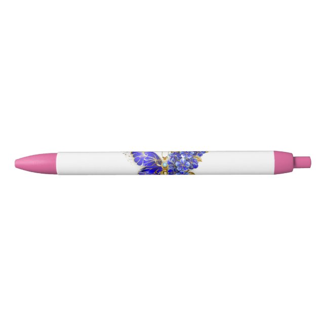 Flower Sapphire Butterfly Black Ink Pen (Front)