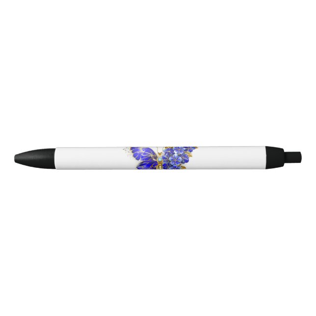 Flower Sapphire Butterfly Black Ink Pen (Front)