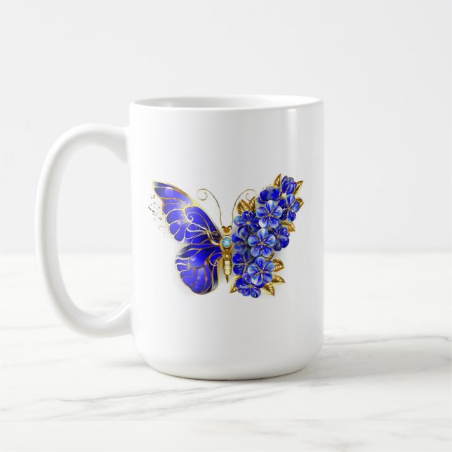 Flower Sapphire Butterfly Coffee Mug (Left)