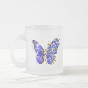 Flower Sapphire Butterfly Frosted Glass Coffee Mug