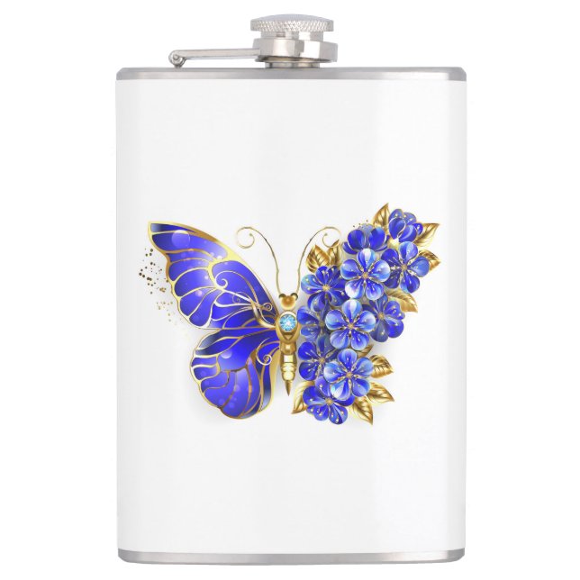 Flower Sapphire Butterfly Hip Flask (Front)