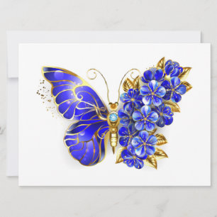 Flower Sapphire Butterfly Holiday Card