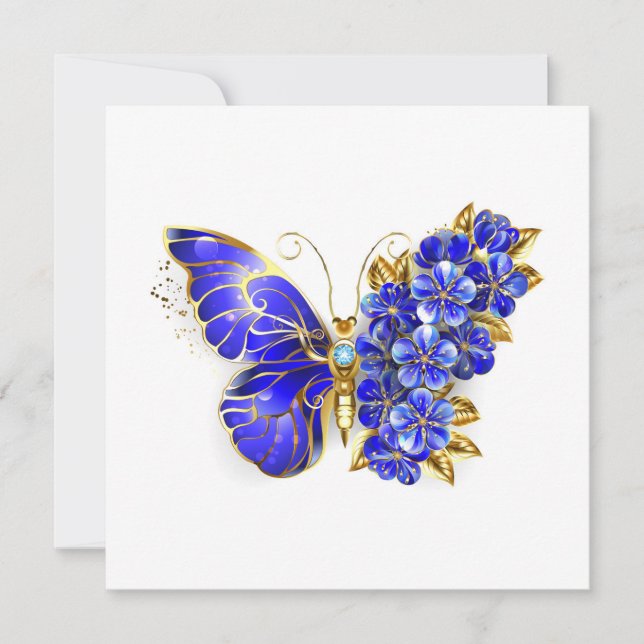 Flower Sapphire Butterfly Holiday Card (Front)
