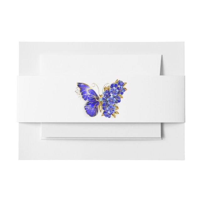 Flower Sapphire Butterfly Invitation Belly Band (Front Example)