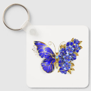 Flower Sapphire Butterfly Key Ring