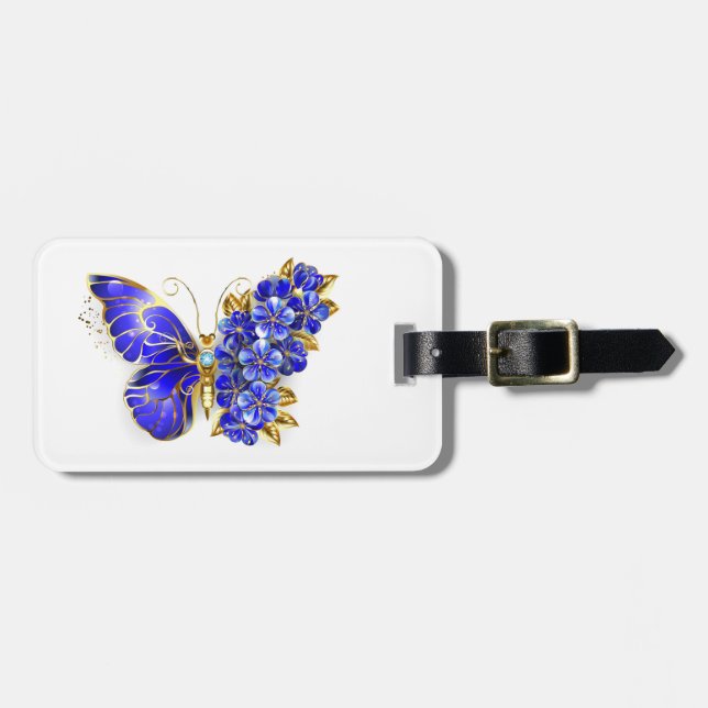 Flower Sapphire Butterfly Luggage Tag (Front Horizontal)