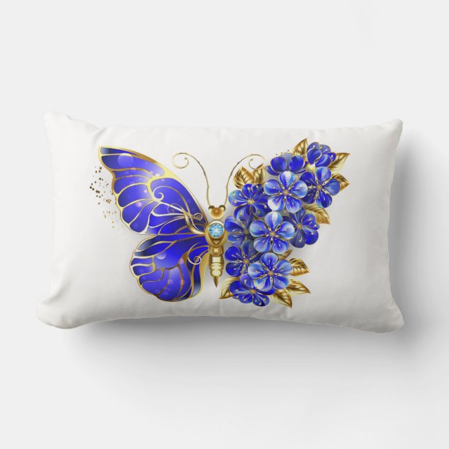 Flower Sapphire Butterfly Lumbar Cushion (Front)
