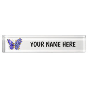 Flower Sapphire Butterfly Nameplate