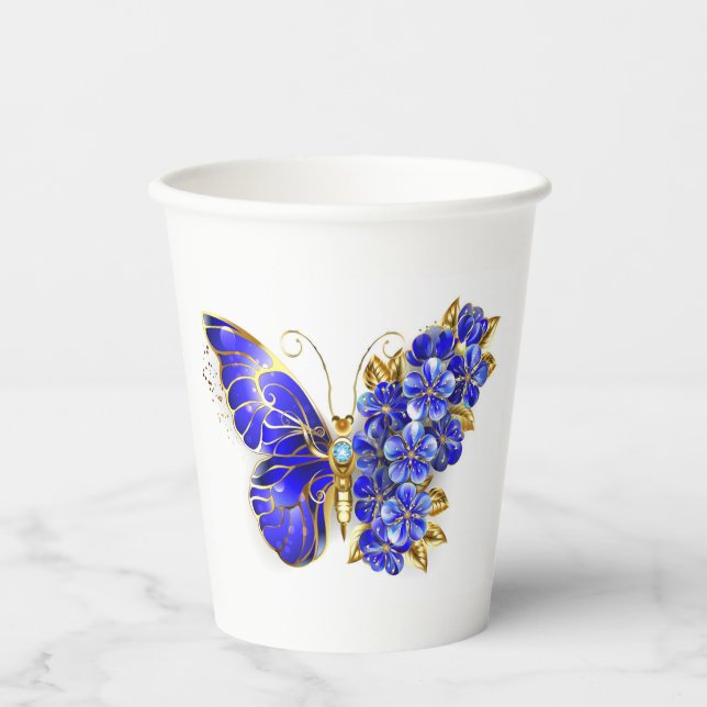 Flower Sapphire Butterfly Paper Cups (Front)
