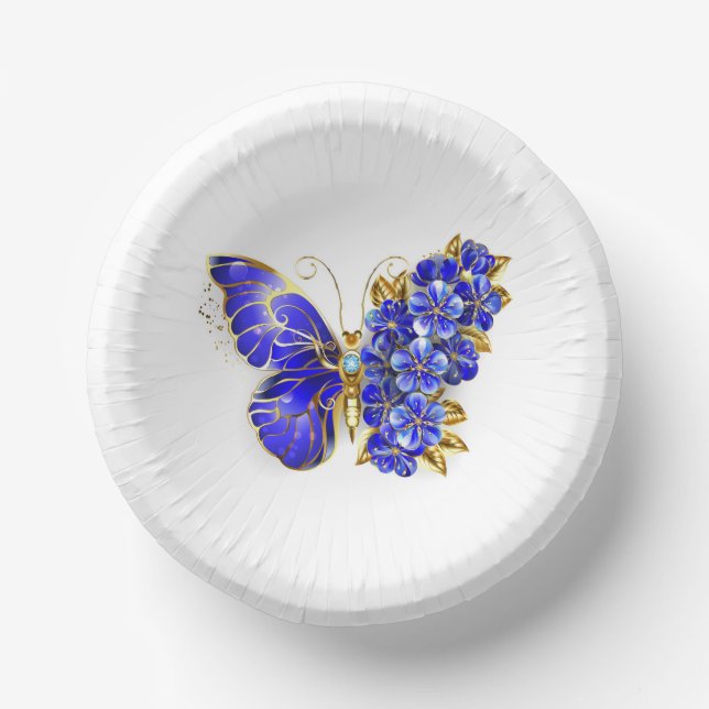 Flower Sapphire Butterfly Paper Plate (Front)