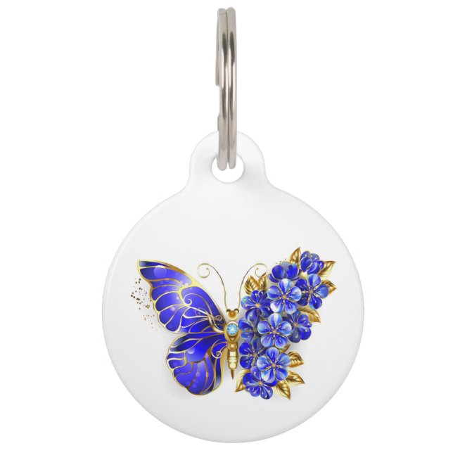 Flower Sapphire Butterfly Pet Tag (Front)