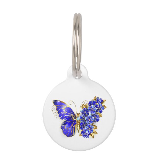 Flower Sapphire Butterfly Pet Tag (Front)