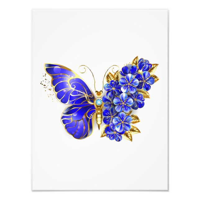 Flower Sapphire Butterfly Photo Print (Front)