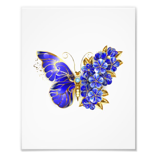 Flower Sapphire Butterfly Photo Print (Front)