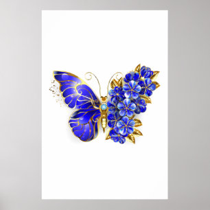 Flower Sapphire Butterfly Poster