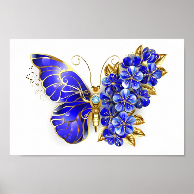 Flower Sapphire Butterfly Poster (Front)
