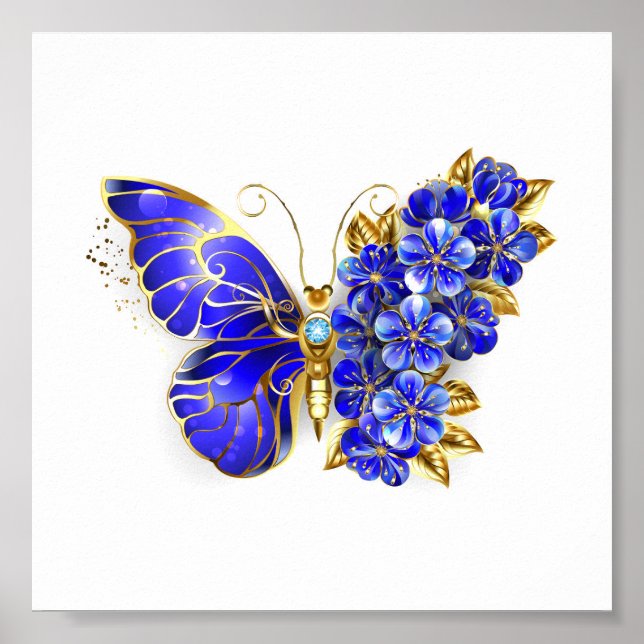 Flower Sapphire Butterfly Poster (Front)