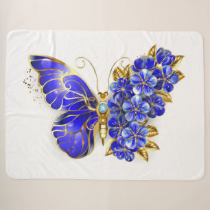 Flower Sapphire Butterfly Sherpa Blanket