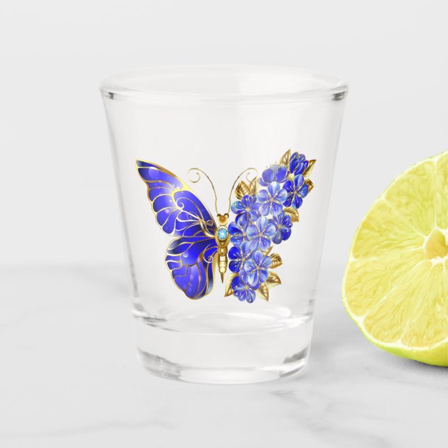 Flower Sapphire Butterfly Shot Glass (Front)