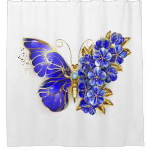Flower Sapphire Butterfly Shower Curtain