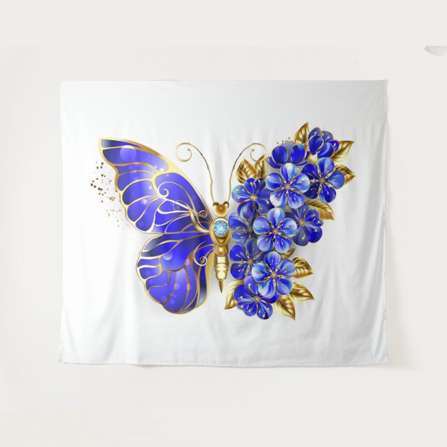 Flower Sapphire Butterfly Tapestry (Front (Horizontal))
