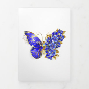 Flower Sapphire Butterfly Tri-Fold Holiday Card