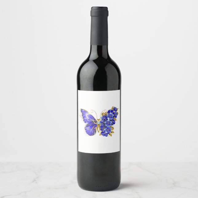 Flower Sapphire Butterfly Wine Label (Front)