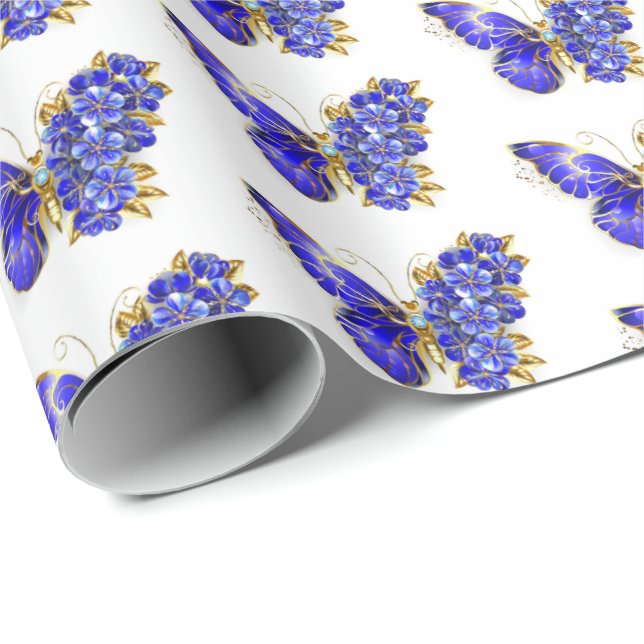 Flower Sapphire Butterfly Wrapping Paper (Roll Corner)