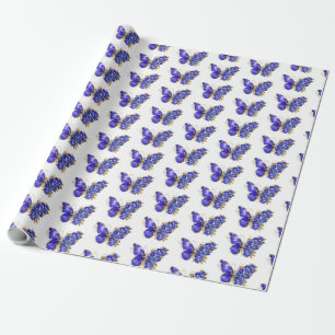 Flower Sapphire Butterfly Wrapping Paper