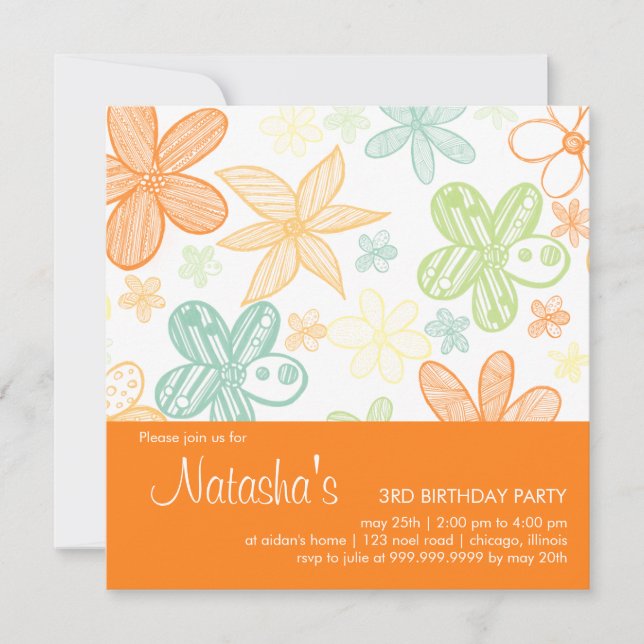 Flower Scribbles • Birthday Invitation (Front)