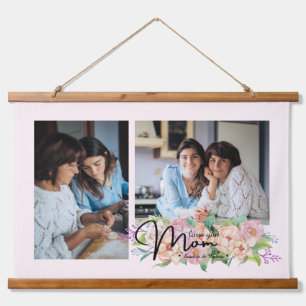 Flower Script Love You Mom 4 Photo Collage Hanging Tapestry