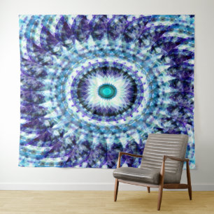 Flower sea white blue turquoise black mandala..... tapestry