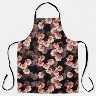 Flower seamless pattern bloom peony on black apron