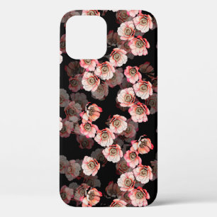 Flower seamless pattern bloom peony on black iPhone 12 case